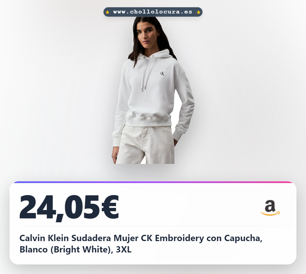 Llévate la Sudadera Mujer Calvin Klein CK con Bordado en Blanco Talla 3XL al mejor precio