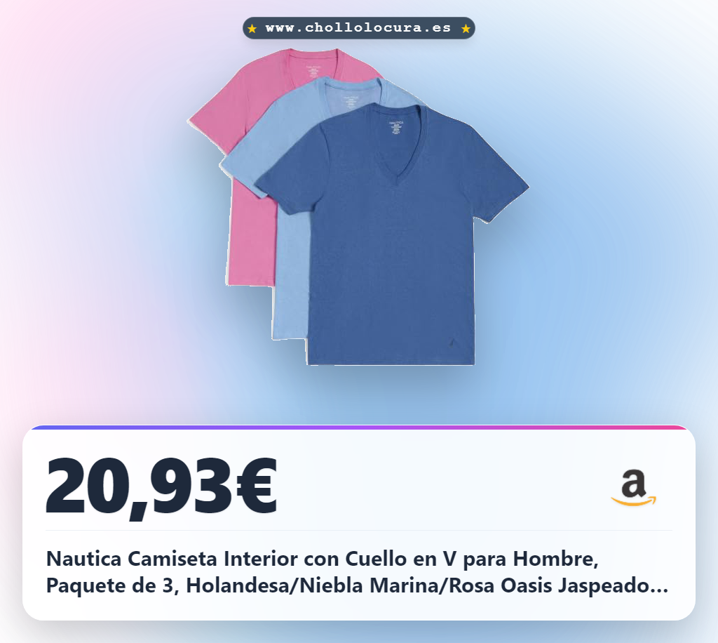 Nautica Camiseta Interior con Cuello en V para Hombre, Paquete de 3, Holandesa/Niebla Marina/Rosa Oasis Jaspeado, Talla M, Holandés/Niebla Marina/Oasis Pink Heather, M