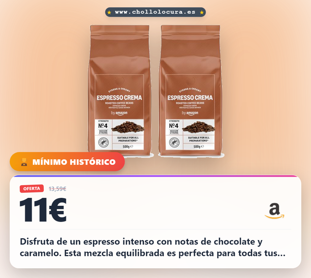 Aprovecha este café en grano Natural Espresso crema tueste claro con certificación Rainforest Alliance al mejor precio
