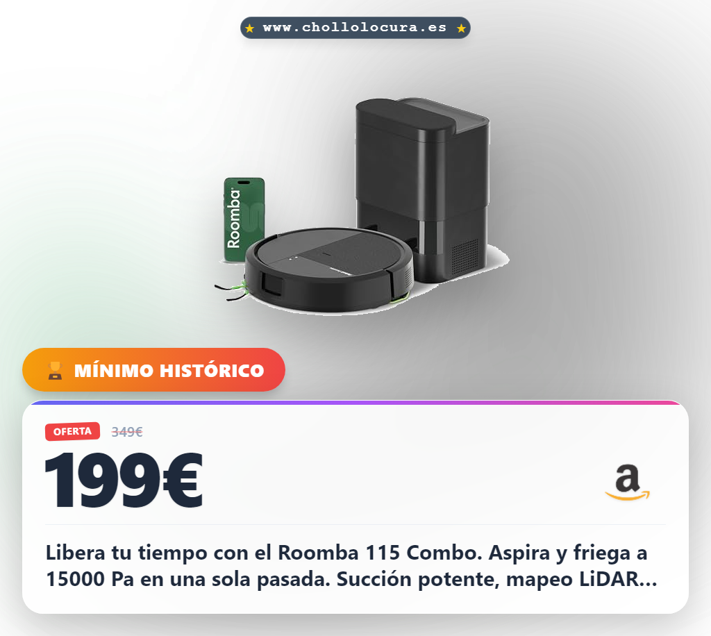 Aprovecha el iRobot Roomba 115 Combo con Base AutoEmpty y mapeo LiDAR en oferta histórica