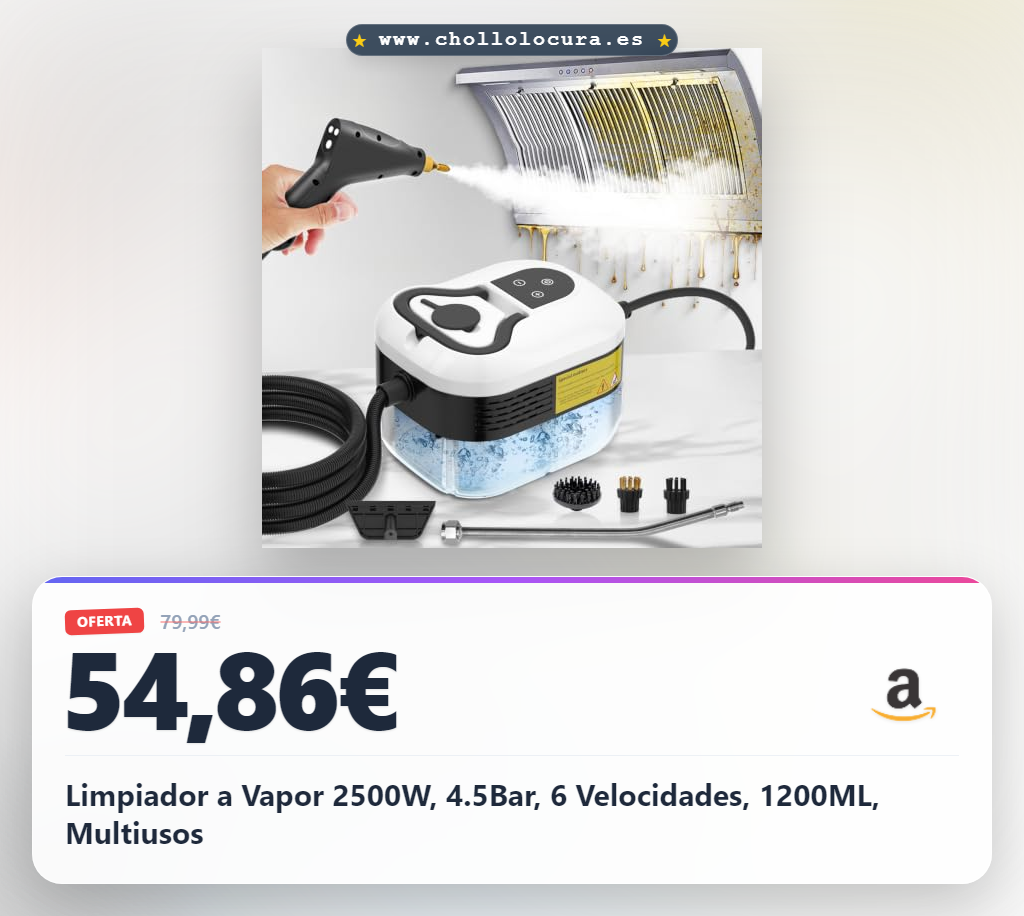 Consigue Limpiador a Vapor 2500W, 4.5Bar, 6 Velocidades y 1200ML para una limpieza profunda a precio de chollo