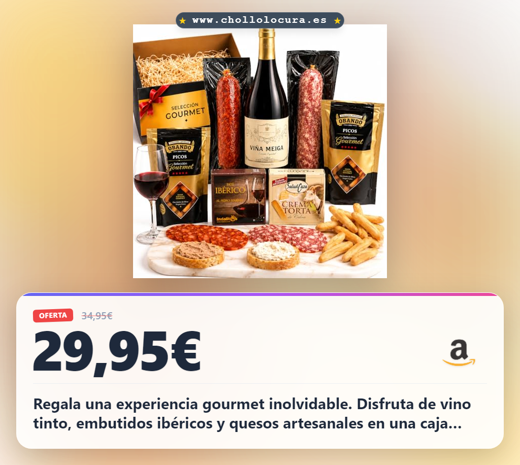 Aprovecha esta cesta gourmet para regalar vino tinto chorizo y paté ibérico al Pedro Ximénez en oferta histórica
