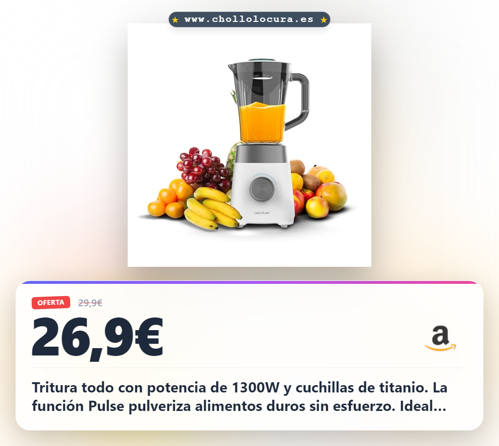 Consigue la batidora Cecotec Power Black Titanium 1300W con cuchillas de titanio y función Pulse en oferta
