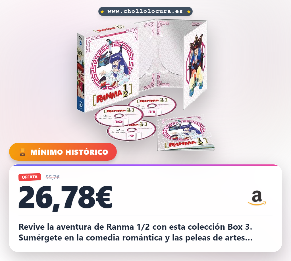 Revive la aventura de Ranma 1/2 con esta colección Box 3. Sumérgete en la comedia romántica y las peleas de artes marciales más locas. Prepárate para ver cómo Ranma se transforma cada vez que se moja. ¡Una dosis épica de diversión garantizada!