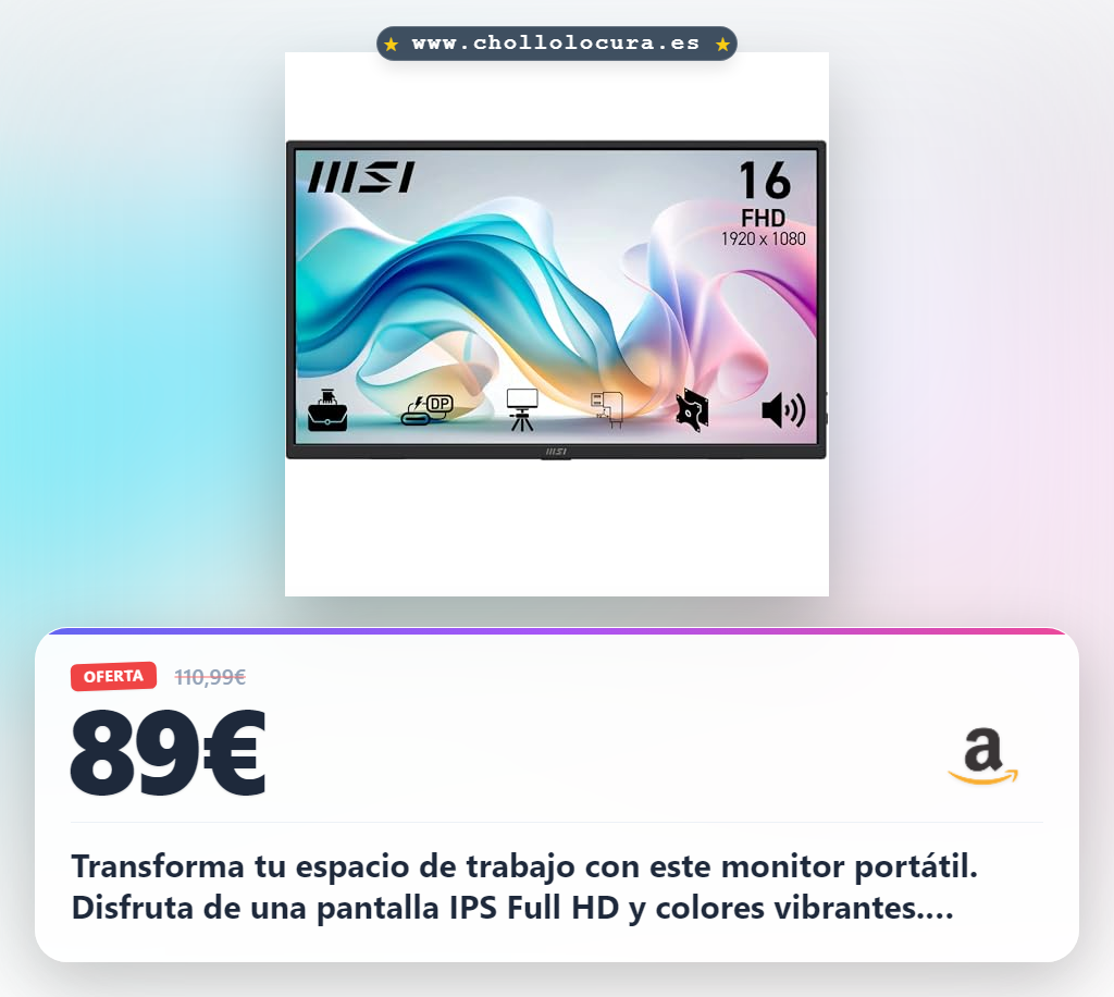 Consigue el monitor portátil MSI Pro MP165A E6 FHD IPS 15.6" con protección ocular y USB-C al mejor precio