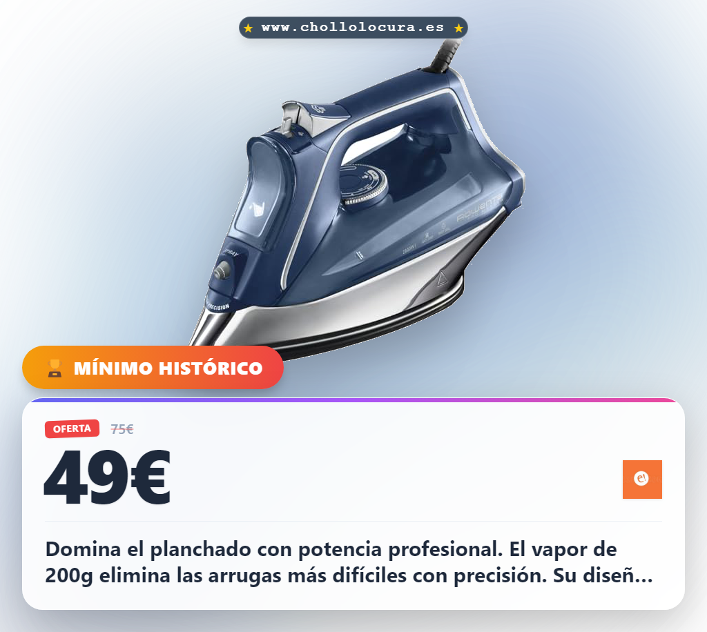 Ahorra con la plancha de vapor Rowenta Pro Master 2800W, potencia profesional y sistema antical al mejor precio para un planchado perfecto.