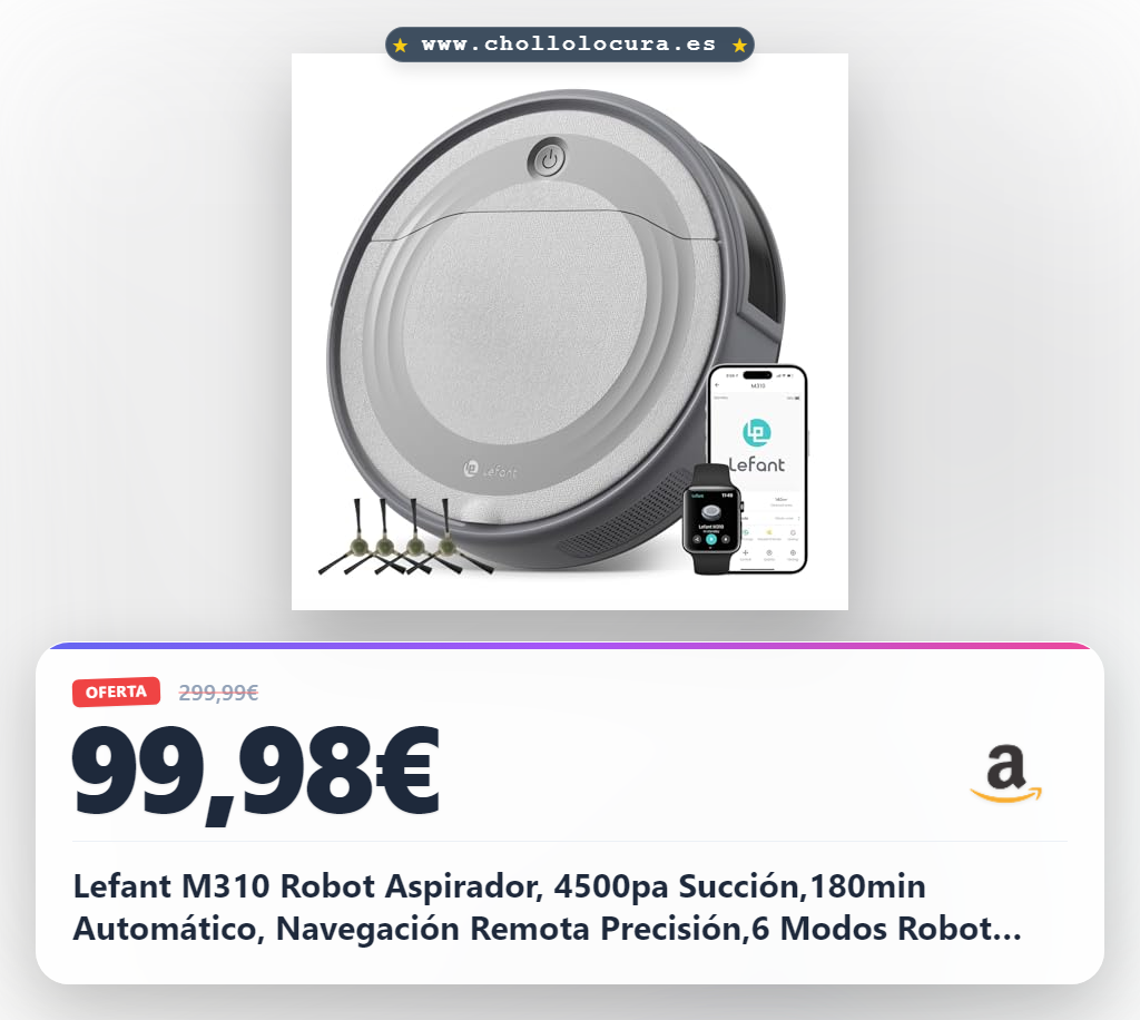 Lefant M310 Robot Aspirador, 4500pa Succión,180min Automático, Navegación Remota Precisión,6 Modos Robot Limpieza, Anticaída y Anticolisión,Ideal para Limpiar Pelo Mascotas, Suelos Duros