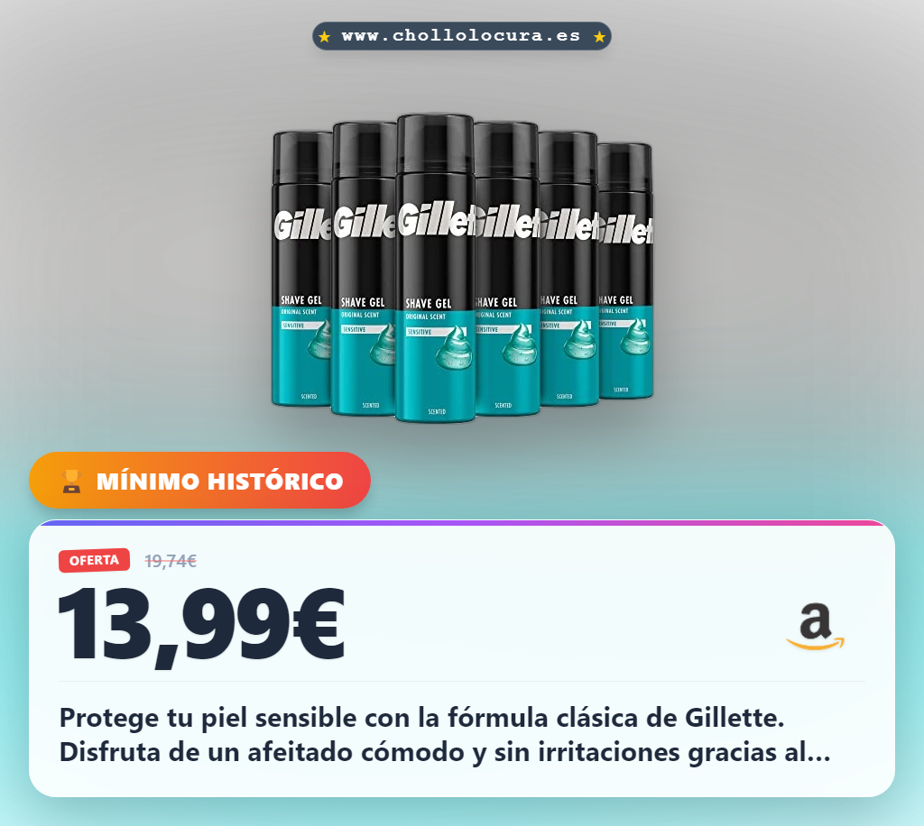 Protege tu piel sensible con la fórmula clásica de Gillette. Disfruta de un afeitado cómodo y sin irritaciones gracias al deslizamiento suave y la protección extra. Dura hasta 7 semanas para que disfrutes de una suavidad duradera.