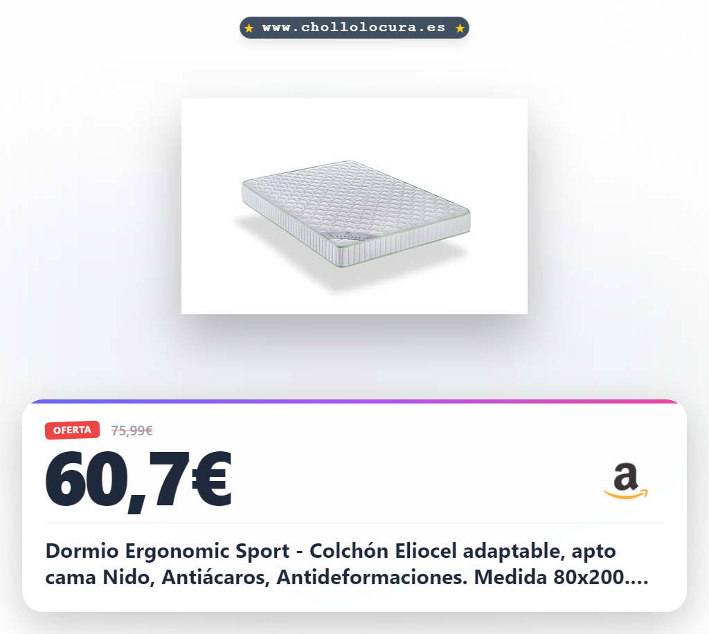 Dormio Ergonomic Sport - Colchón Eliocel adaptable, apto cama Nido, Antiácaros, Antideformaciones. Medida 80x200. Altura 14cm.