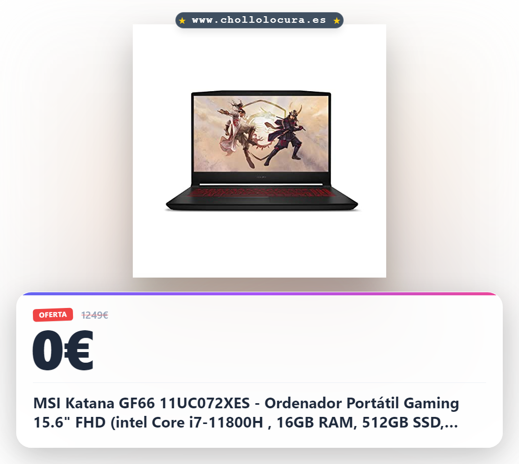 MSI Katana GF66 11UC072XES - Ordenador Portátil Gaming 15.6" FHD (intel Core i7-11800H , 16GB RAM, 512GB SSD, GeForce RTX3050 4GB, sin Sistema operativo) Negro - Teclado QWERTY español