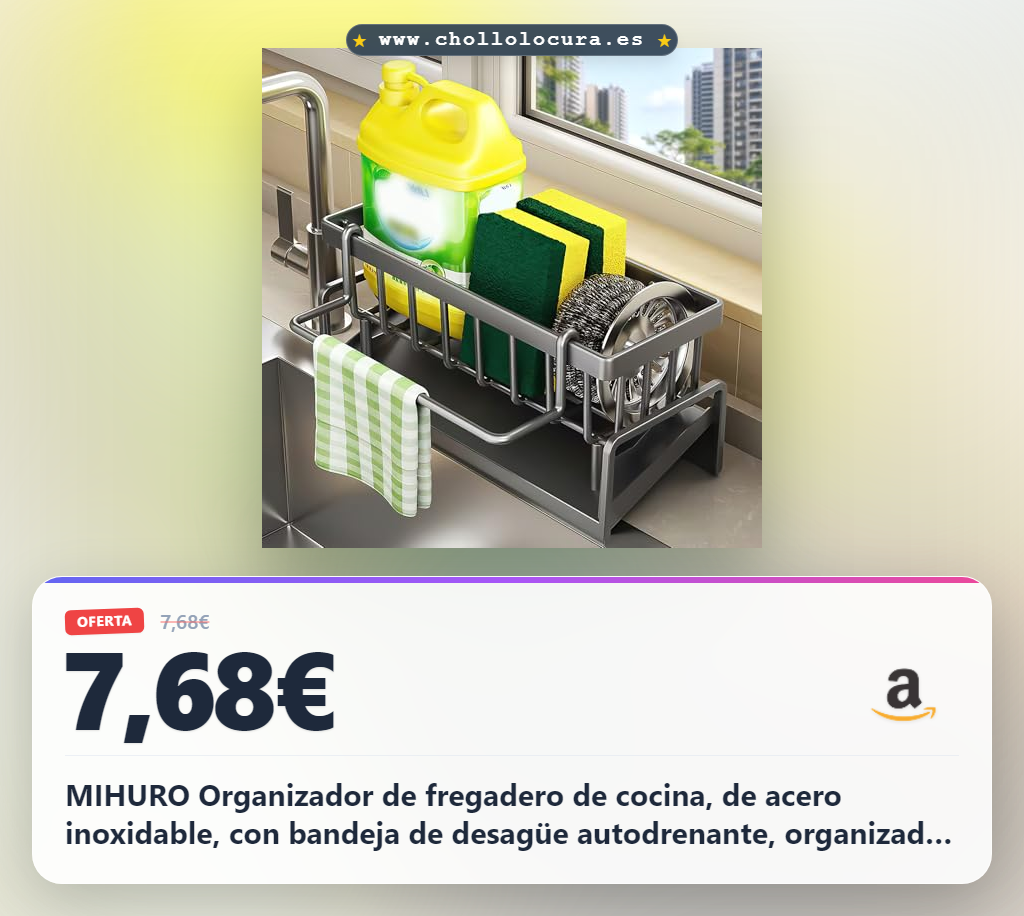 MIHURO Organizador de fregadero de cocina, de acero inoxidable, con bandeja de desagüe autodrenante, organizador para esponjas, toallas, paños de cocina, cepillos, organizador para cocina y baño (gris
