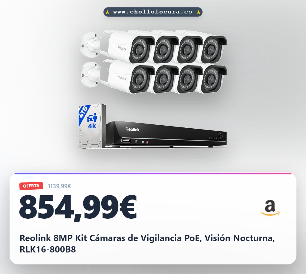 Reolink 8MP Kit Cámaras de Vigilancia PoE, Visión Nocturna, RLK16-800B8