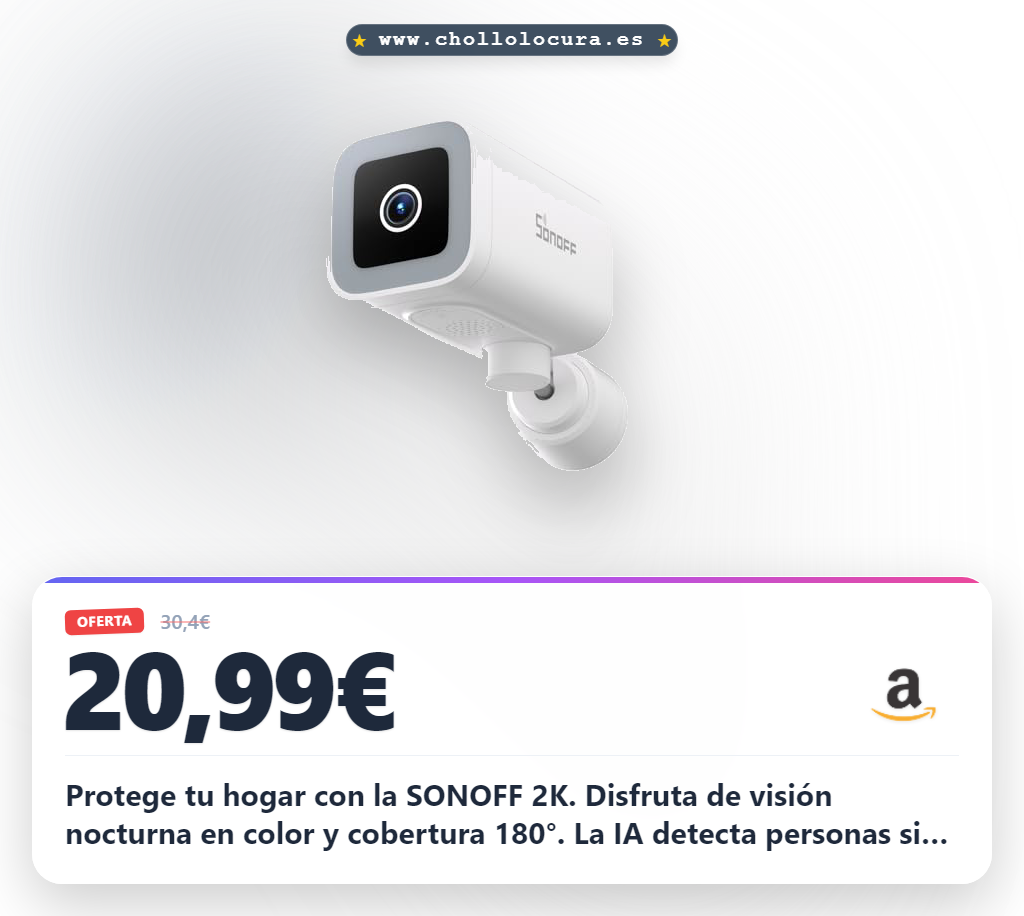 Ahorra con la SONOFF CAM-B1P Cámara Exterior 2K HD y visión nocturna color IA al mejor precio
