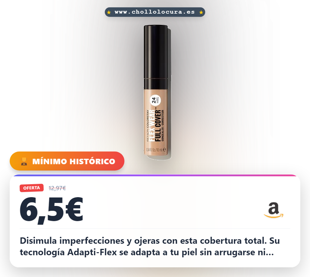 Aprovecha el corrector REVLON ColorStay Flex Full Cover con ácido hialurónico y vitamina E para cobertura total