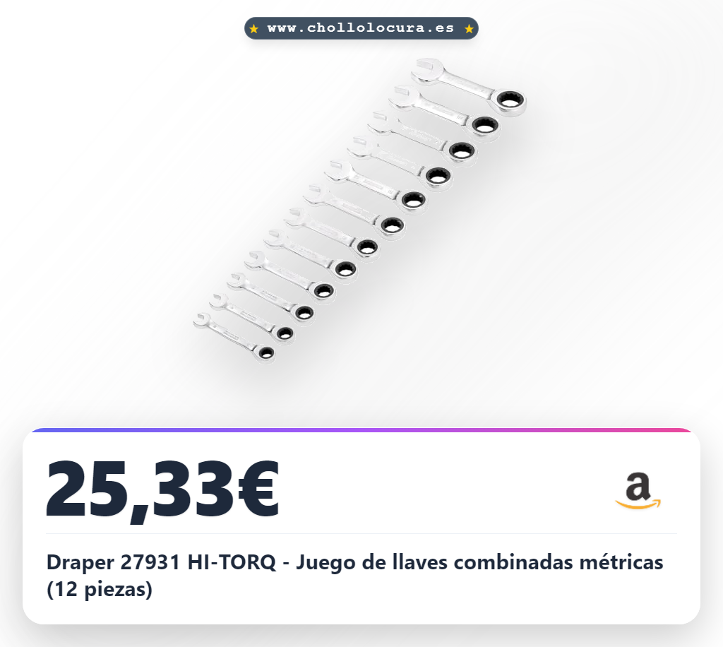 Draper 27931 HI-TORQ - Juego de llaves combinadas métricas (12 piezas)