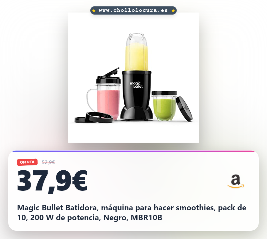 Magic Bullet Batidora, máquina para hacer smoothies, pack de 10, 200 W de potencia, Negro, MBR10B