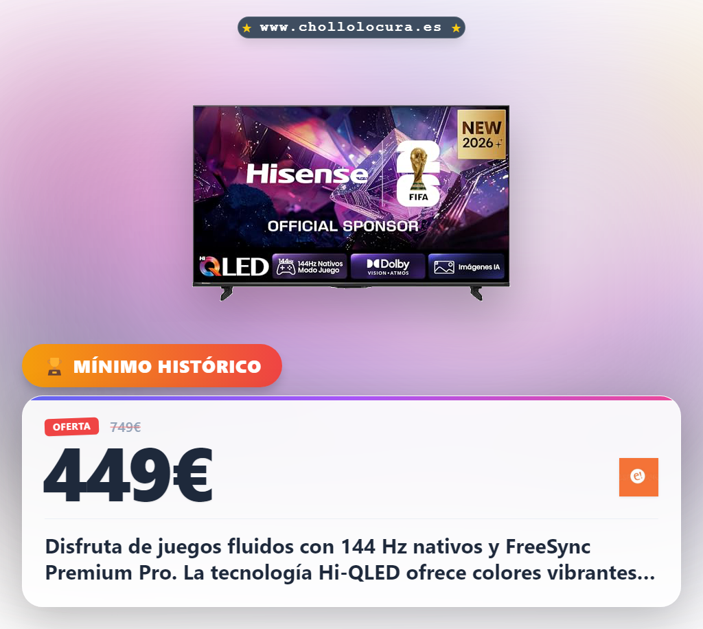 Consigue el televisor Hisense 65E7S Pro Hi-QLED con Modo Juego 144 Hz y Dolby Vision Atmos en oferta