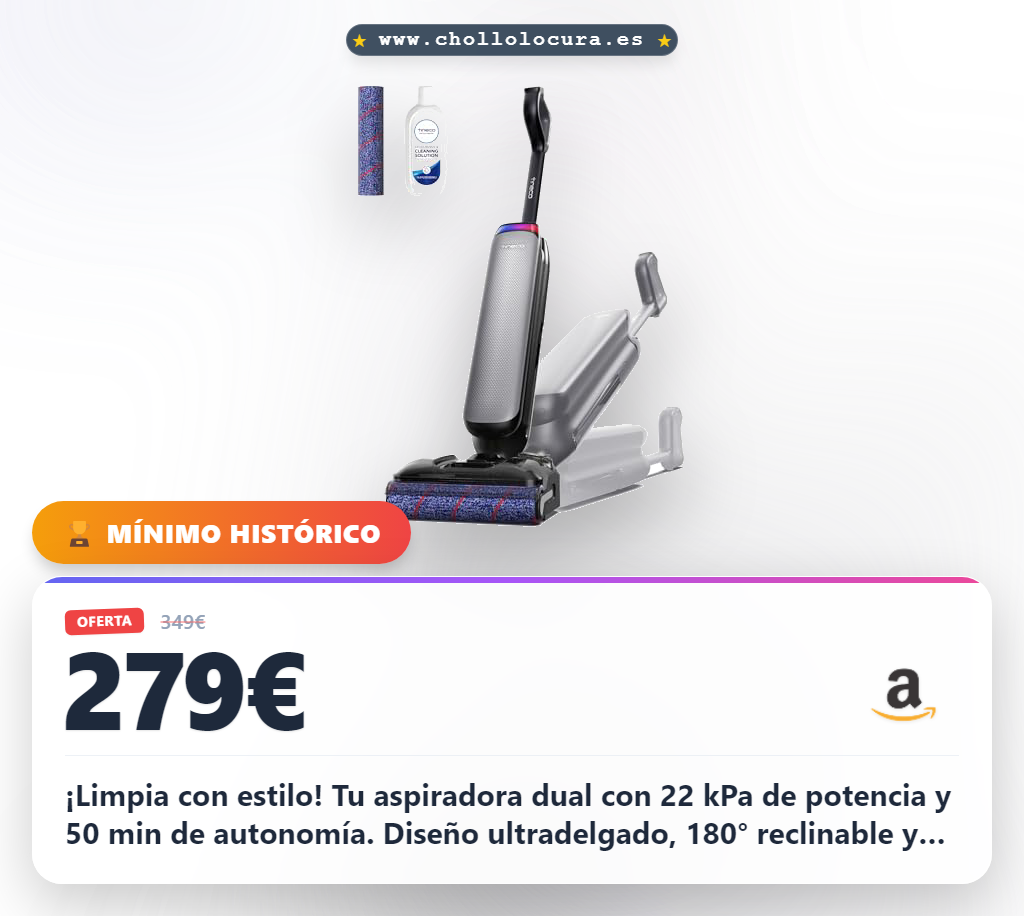 Tineco Floor One S7 Artist Aspiradora en seco y húmedo, Succión de 22 kPa, Diseño antienredos DualBlock - Secado rápido a 85 °C - 50 min de autonomía - Limpieza de Bordes por Ambos Lados