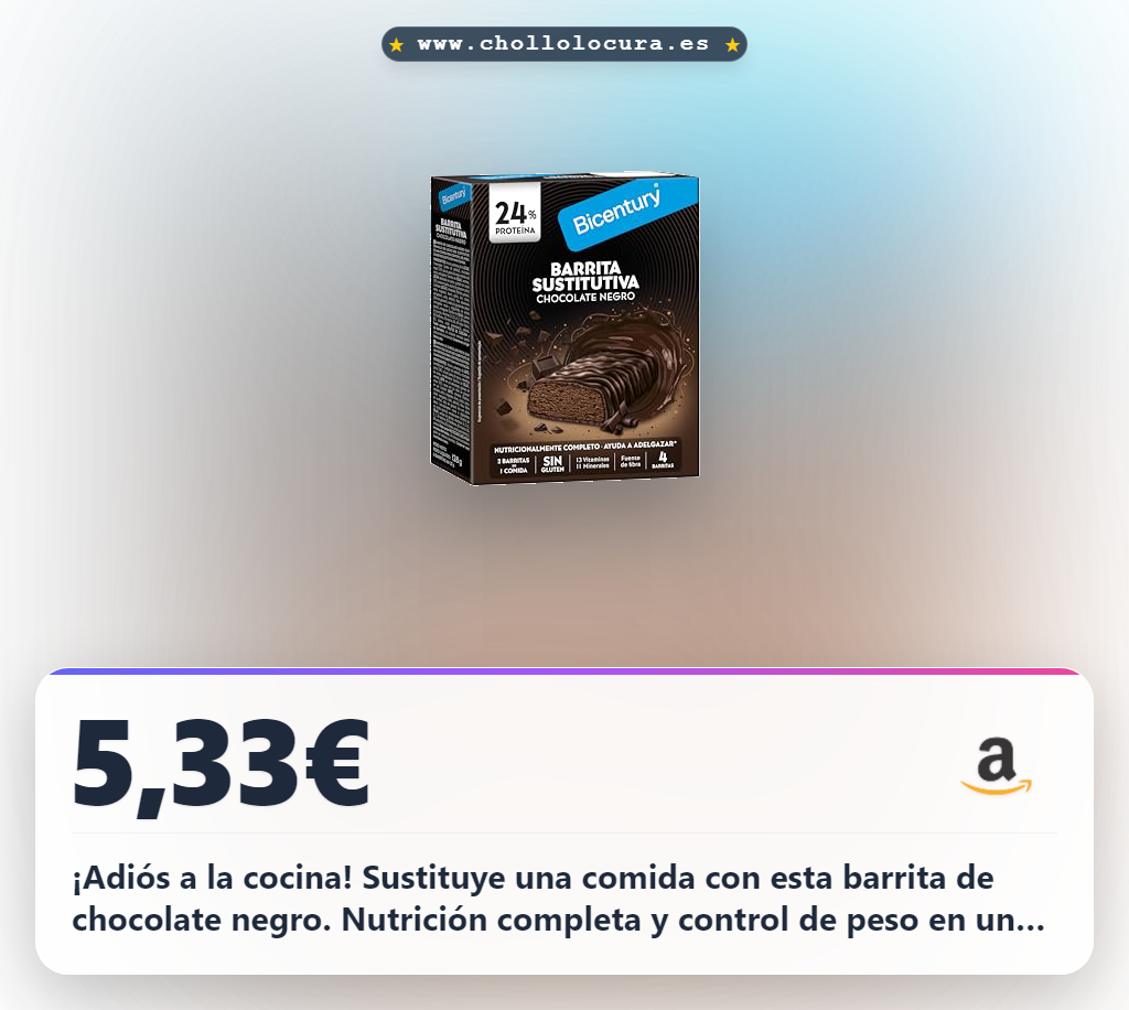 Obtén Barritas Sustitutivas Bicentury Chocolate Negro con 13 Vitaminas y 11 Minerales para Control de Peso al mejor precio