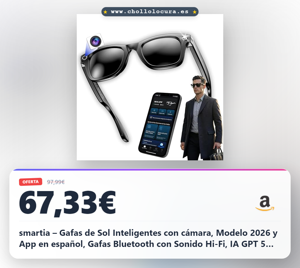 smartia – Gafas de Sol Inteligentes con cámara, Modelo 2026 y App en español, Gafas Bluetooth con Sonido Hi-Fi, IA GPT 5 integrada por Voz, Smart Sunglasses con traducción y Cámara de 8 MP Full HD