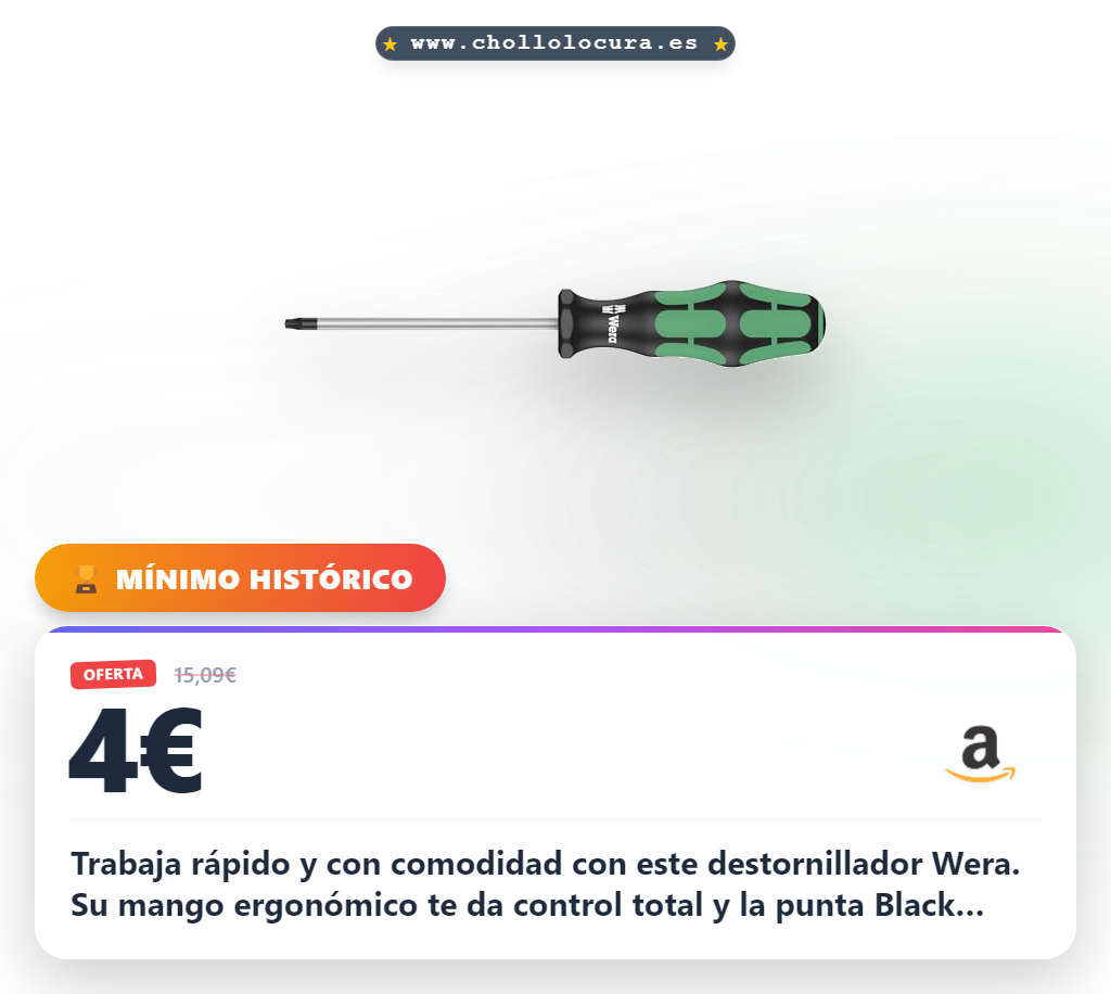 Encuentra el destornillador Wera TORX 6x60 mm con mango ergonómico y precisión anti-rodamiento al mejor precio