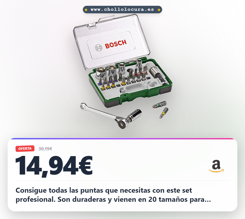 Aprovecha el set de puntas Bosch Professional con cambio rápido y 20 tamaños codificados al mejor precio