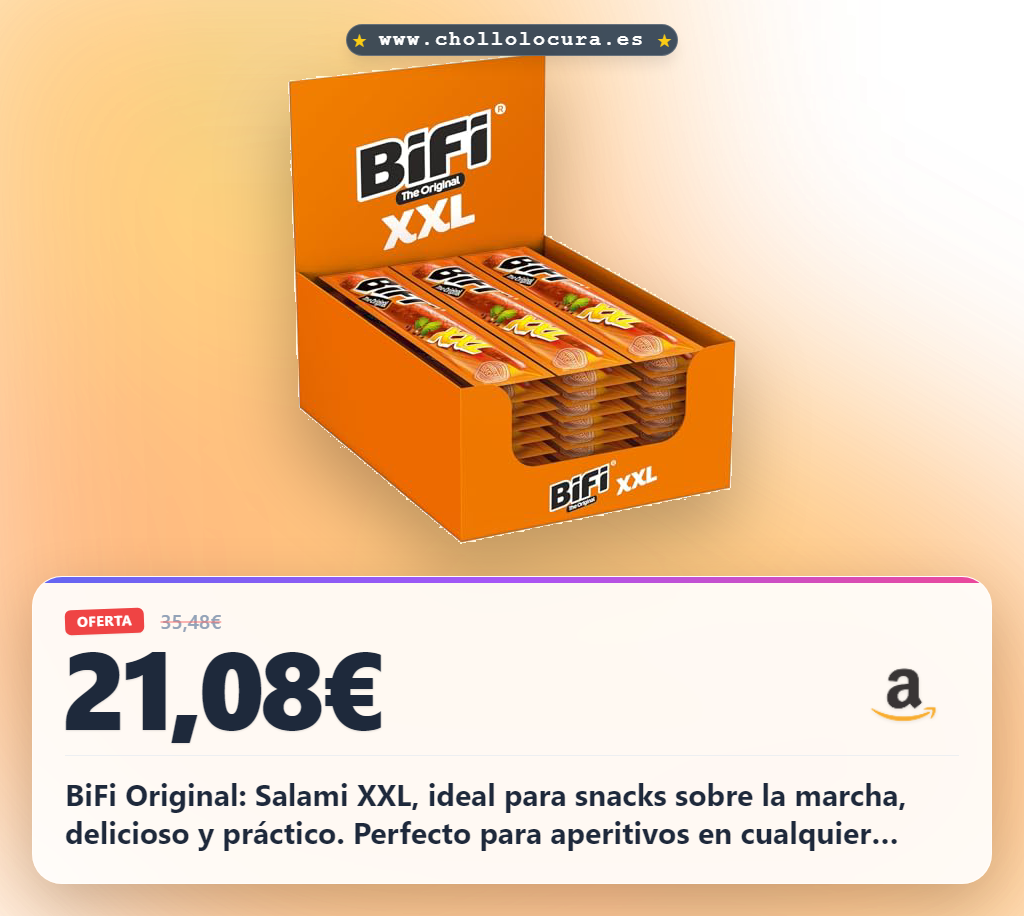 BiFi Original XXL Tiras de salami, paquete de 30, 30 x 40 g, salchichón desecado para comer sobre la marcha, al aire libre, pimienta, cilantro y ajo, caja óptima para aperitivos