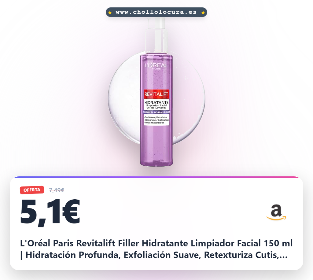 L'Oréal Paris Revitalift Filler Hidratante Limpiador Facial 150 ml | Hidratación Profunda, Exfoliación Suave, Retexturiza Cutis, Luminosidad Uniforme, Rutina Matinal Nocturna, Revitalift