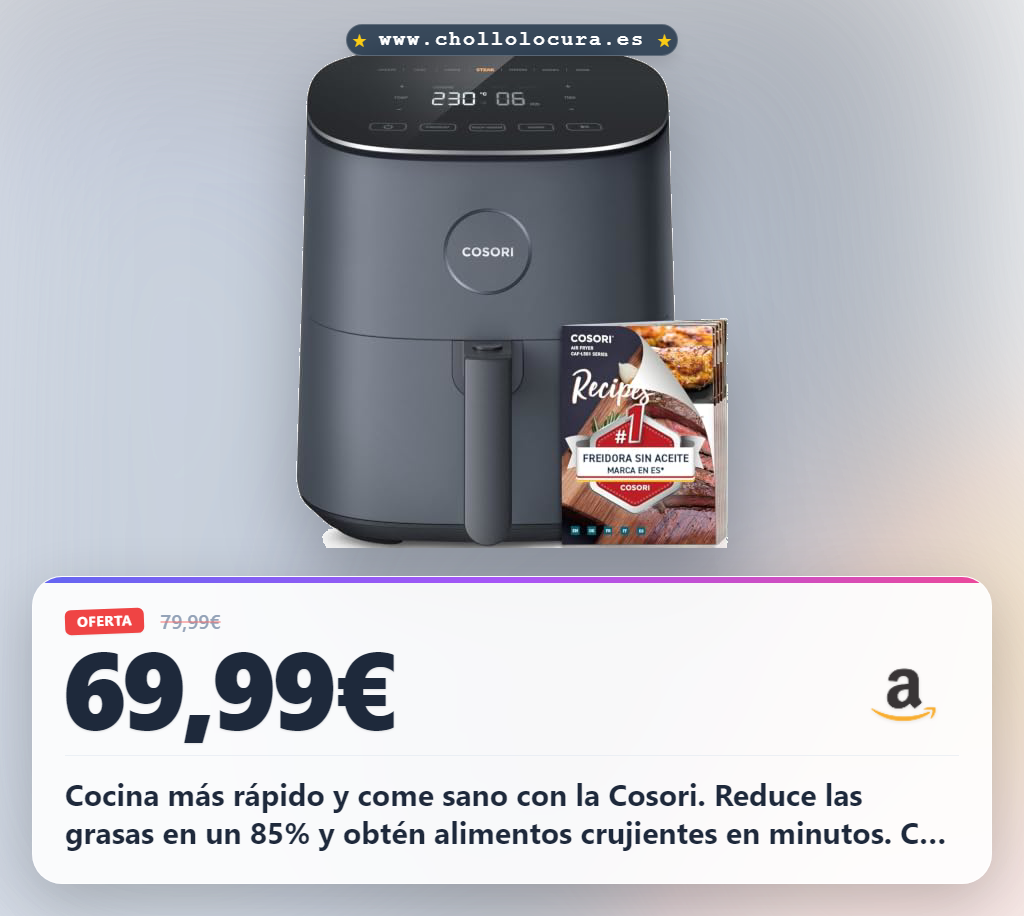 Aprovecha la Cosori Freidora de Aire de 4,7L con 9 modos y máxima potencia en oferta histórica