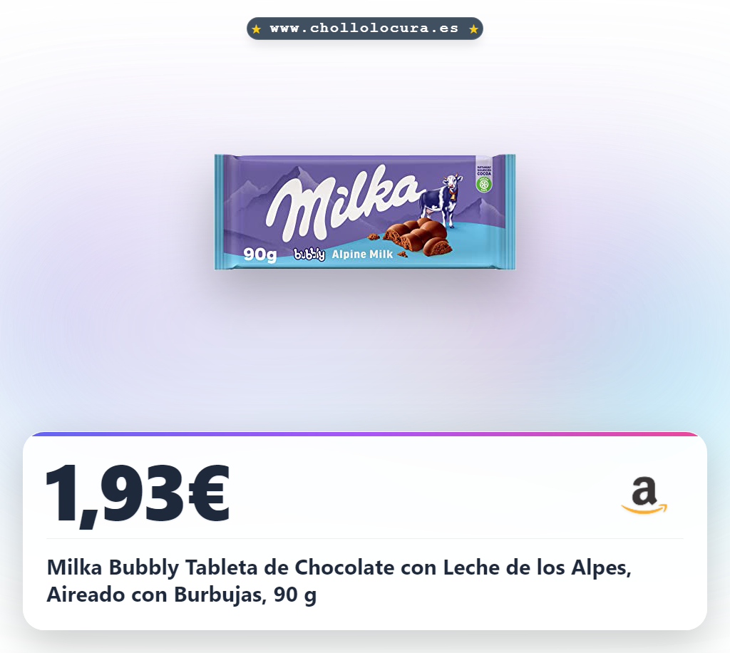 Milka Bubbly Tableta de Chocolate con Leche de los Alpes, Aireado con Burbujas, 90 g