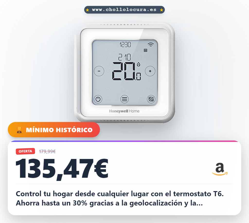 Ahorra energía con el Termostato Inteligente Honeywell Home T6 WiFi, control total y programación avanzada en oferta