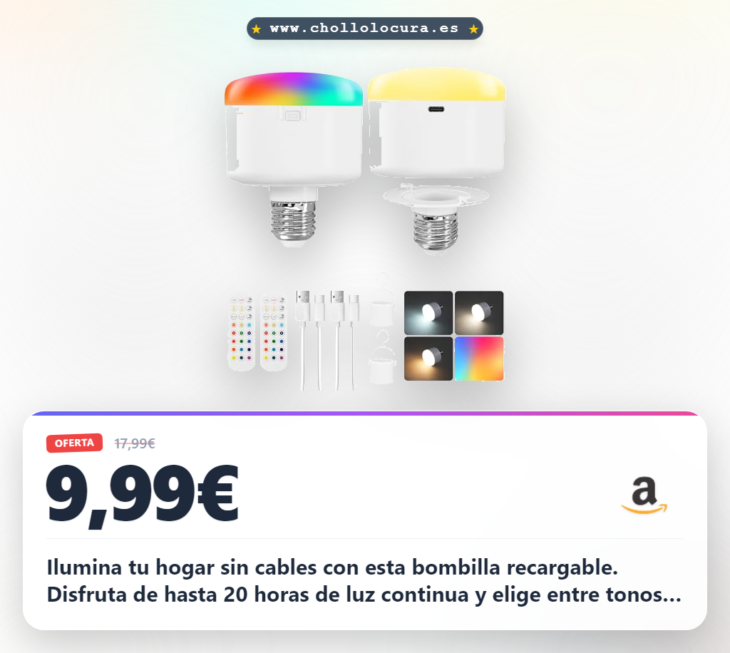 Consigue el juego de 2 bombillas GOEBLESON recargables RGB inalámbricas con batería de 20 horas y control remoto a precio de chollo