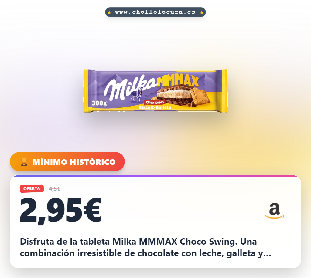 Aprovecha la tableta Milka Choco Swing gigante con galleta y crema en oferta histórica