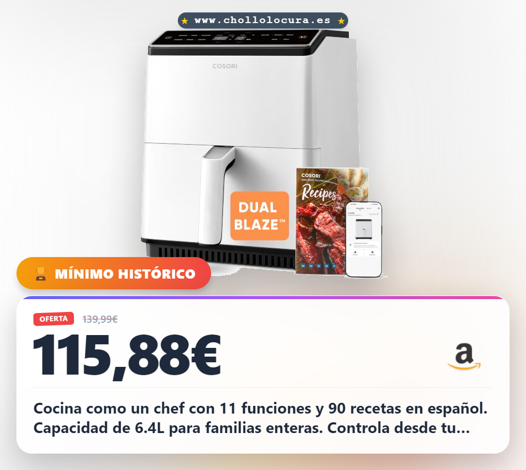 Aprovecha la Cosori Dual Blaze Air Fryer 11 en 1. Recetas sin aceite y cocina sin estrés con control móvil.