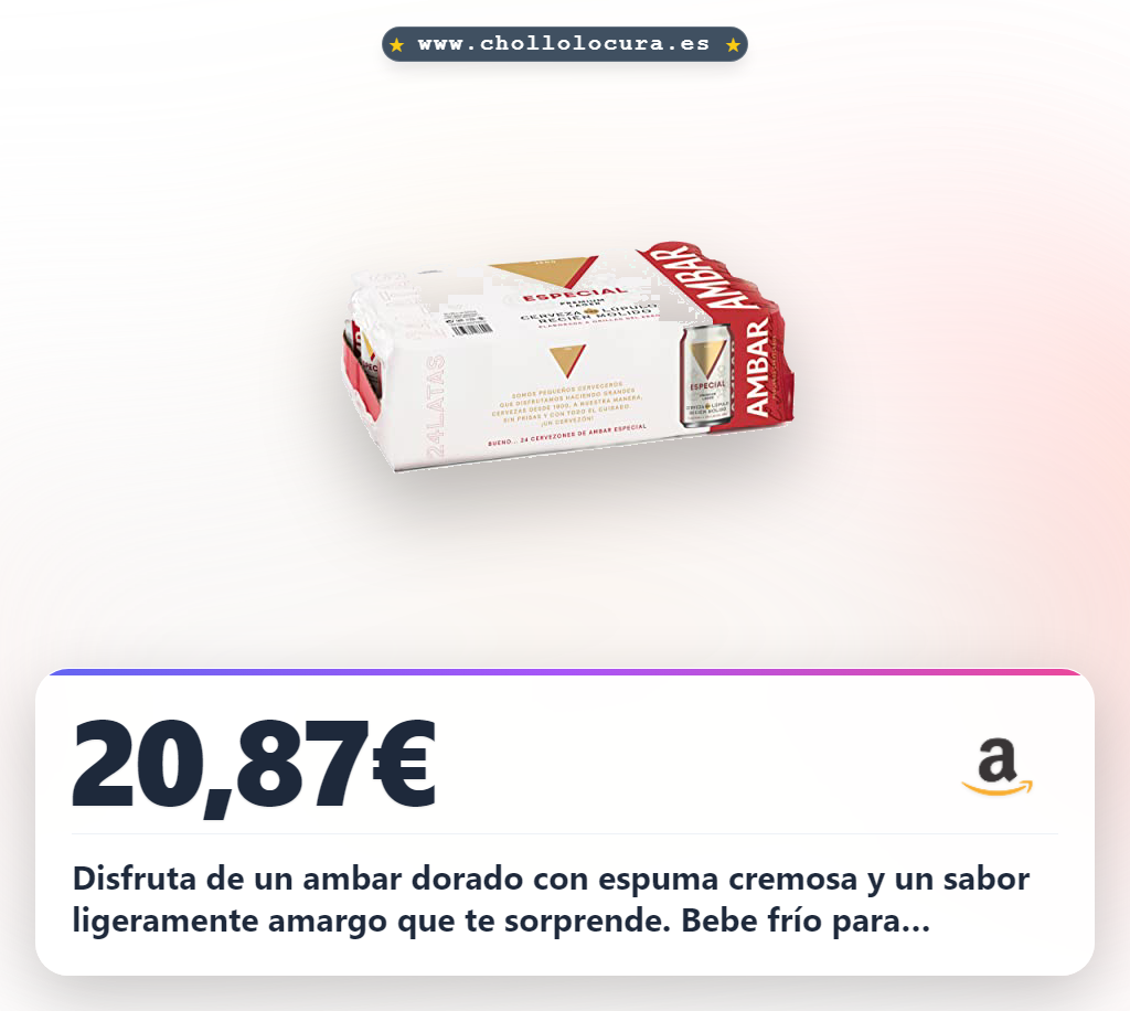 Disfruta de este Ambar Dorado con espuma cremosa sabor ligeramente amargo en oferta histórica