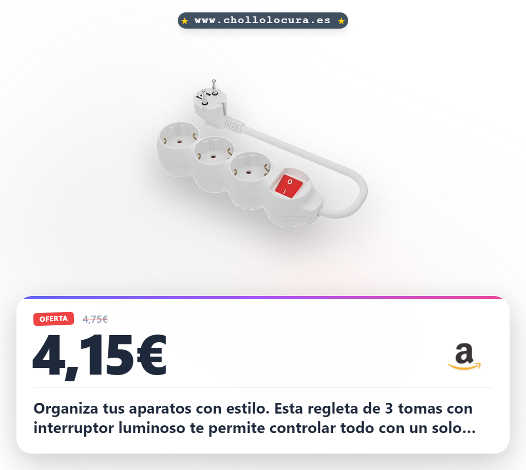 Consigue regleta de enchufes Simon 3 tomas 16A con interruptor y toma de tierra en oferta