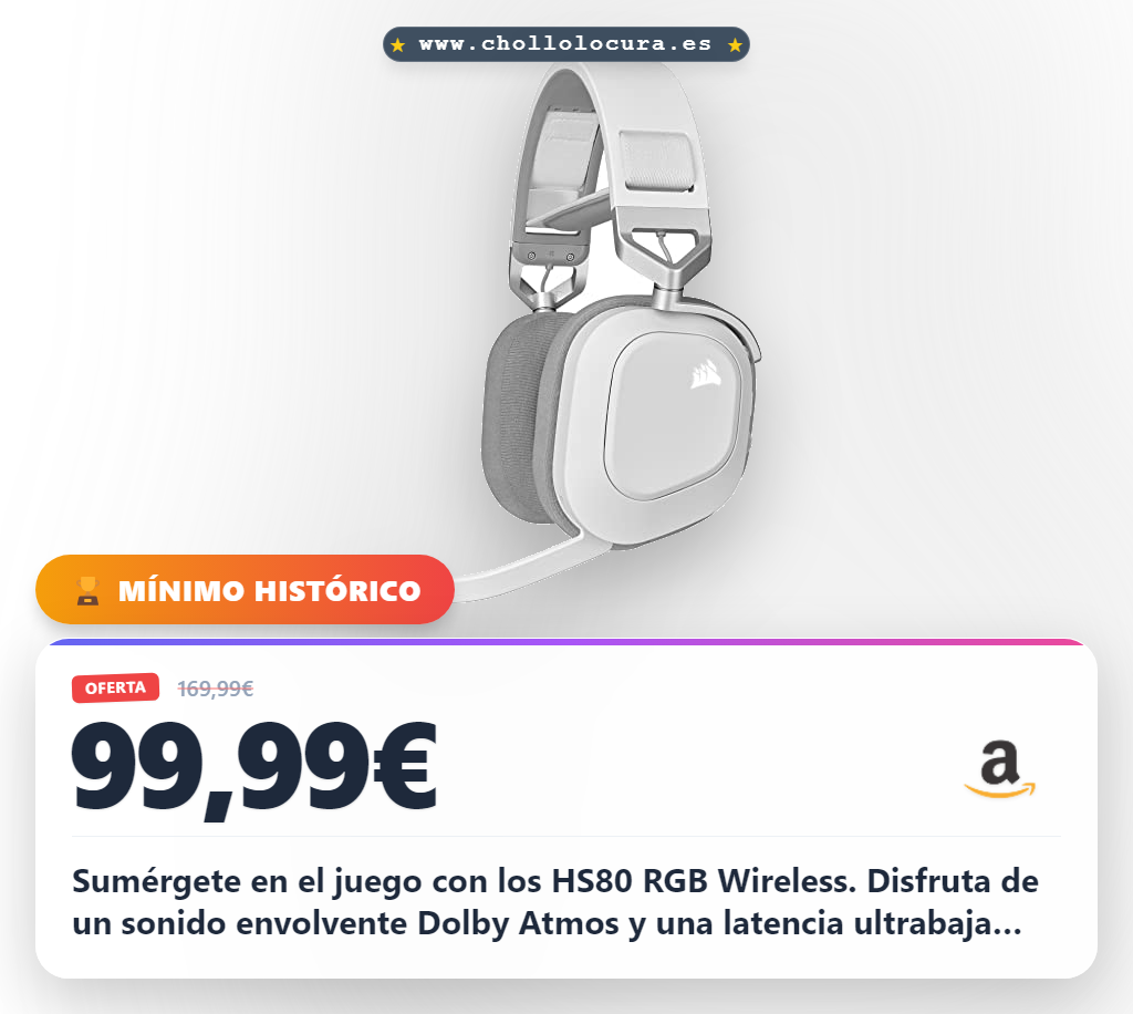 Sumérgete en el juego con los HS80 RGB Wireless. Disfruta de un sonido envolvente Dolby Atmos y una latencia ultrabaja para reacciones instantáneas. El micrófono captura tu voz con claridad total. Calidad premium y libertad inalámbrica para todas tus plataformas.