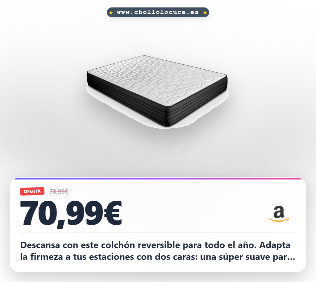 Aprovecha este colchón viscoelástico reversible de 20 cm para disfrutar del verano y el invierno al mejor precio