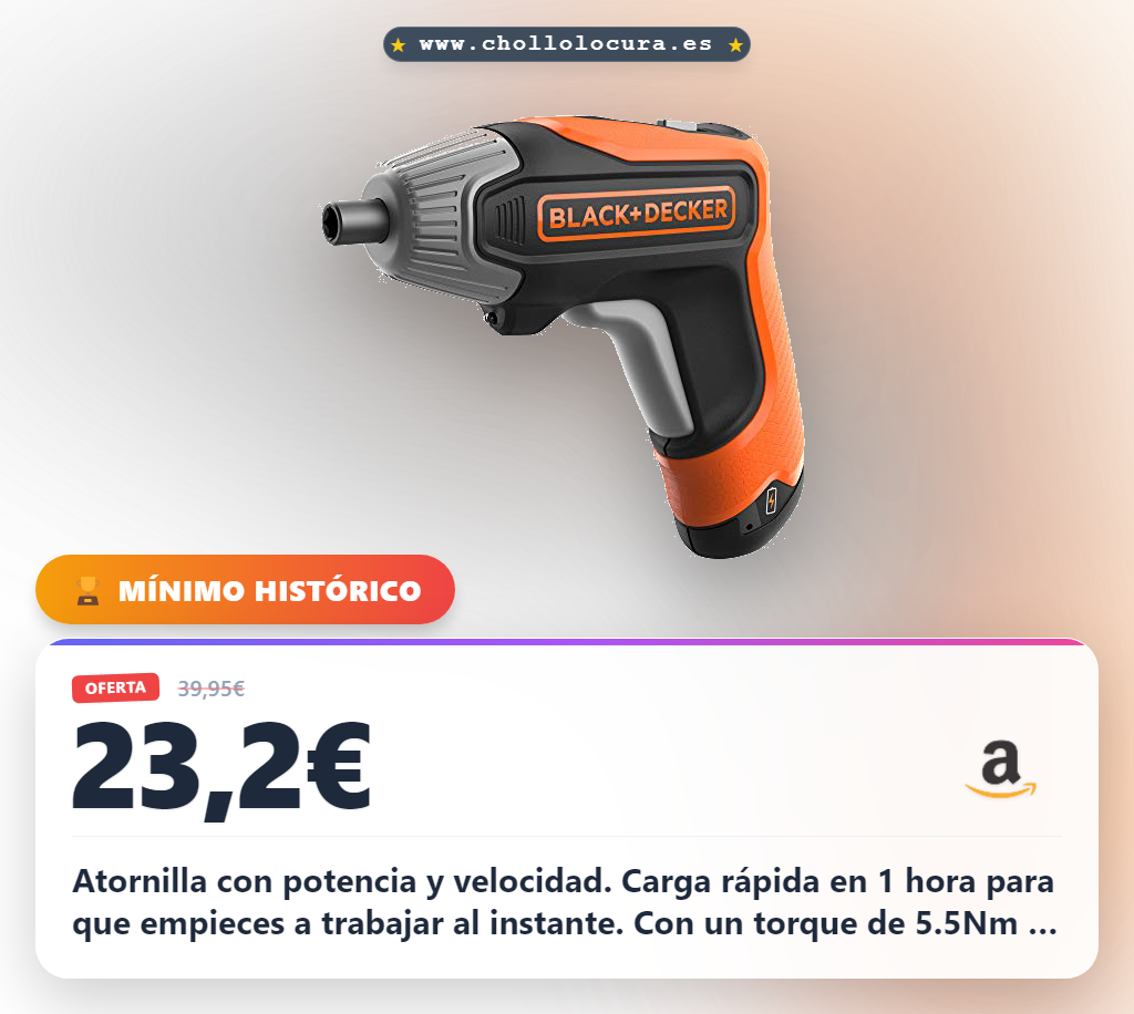 Consigue atornillador a batería 3.6V con carga rápida y torque de 5.5Nm en oferta histórica