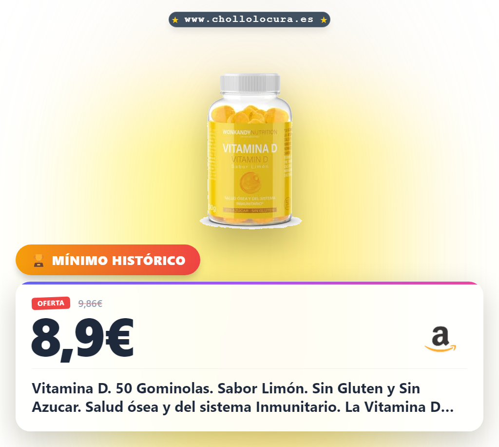 Vitamina D. 50 Gominolas. Sabor Limón. Sin Gluten y Sin Azucar. Salud ósea y del sistema Inmunitario. La Vitamina D contribuye a la absorción normal del calcio y el fosforo. Wonkandy Nutrition.