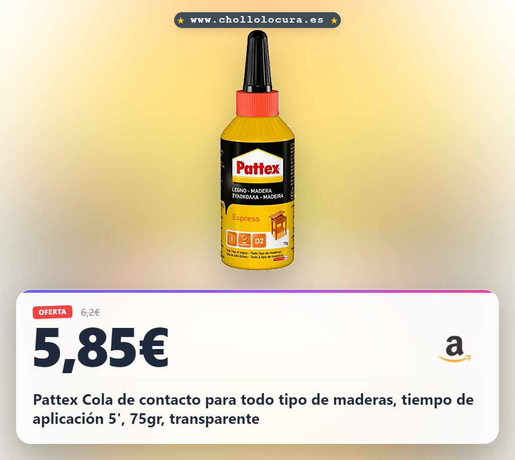 Pattex Cola de contacto para todo tipo de maderas, tiempo de aplicación 5', 75gr, transparente