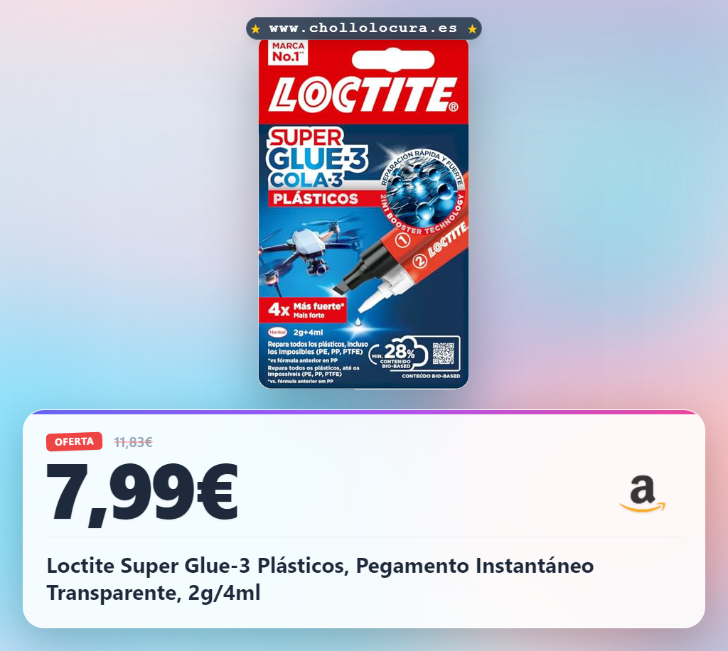 Loctite Super Glue-3 Plásticos, Pegamento Instantáneo Transparente, 2g/4ml