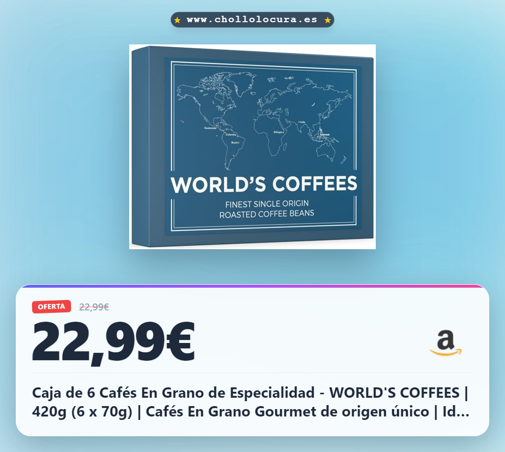 Caja de 6 Cafés En Grano de Especialidad - WORLD'S COFFEES | 420g (6 x 70g) | Cafés En Grano Gourmet de origen único | Idea de Regalo para él y ella