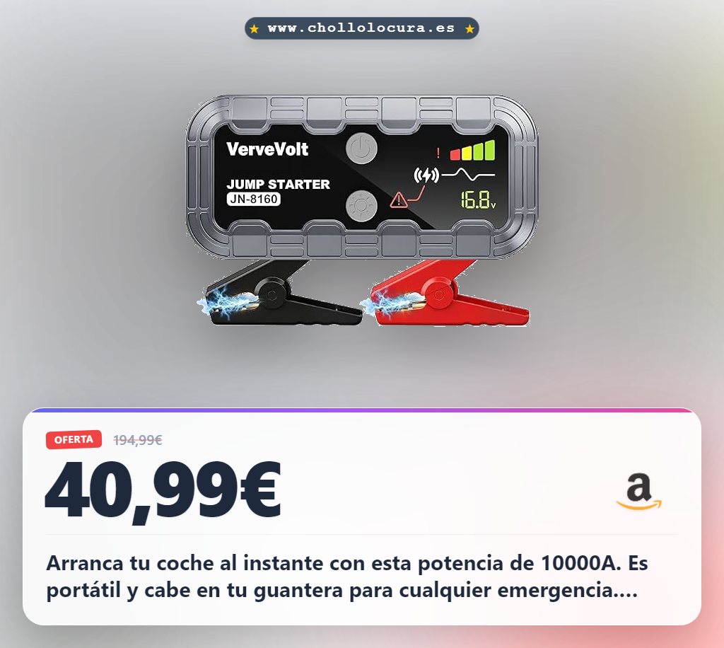 Consigue el arrancador de batería de coche 10000A portátil con arranque instantáneo y protección 10-en-1. ¡Aprovecha el chollo!