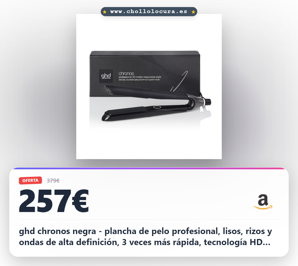 ghd chronos negra - plancha de pelo profesional, lisos, rizos y ondas de alta definición, 3 veces más rápida, tecnología HD motion-responsive, temperatura óptima de peinado 185ºC