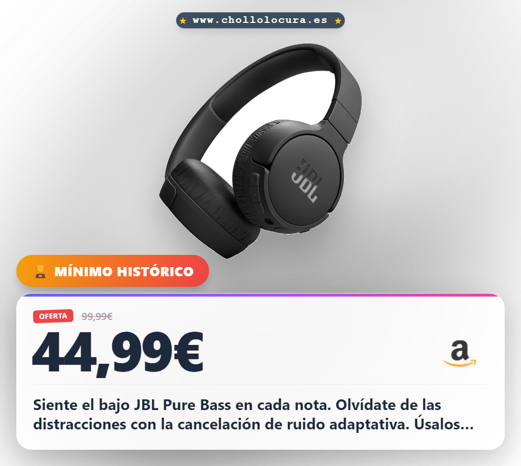 Aprovecha los JBL Tune 670 NC con cancelación de ruido adaptativa y 70 horas de batería al mejor precio en oferta histórica de sonido