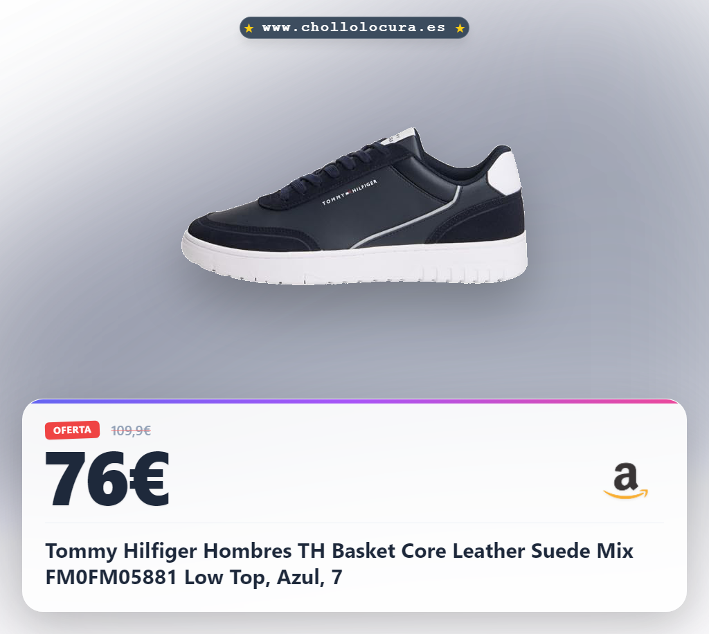 Tommy Hilfiger Hombres TH Basket Core Leather Suede Mix FM0FM05881 Low Top, Azul, 7