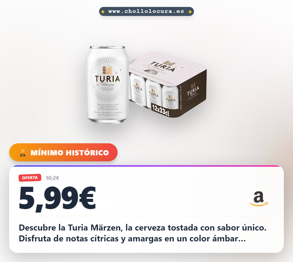Aprovecha la cerveza tostada Turia Märzen con sabor único y color ámbar en pack de 12 latas