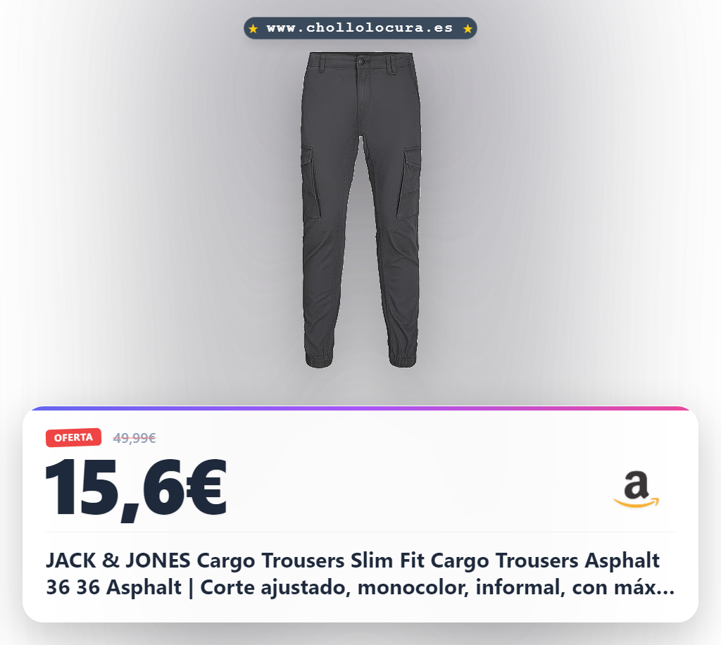 JACK & JONES Cargo Trousers Slim Fit Cargo Trousers Asphalt 36 36 Asphalt | Corte ajustado, monocolor, informal, con máx. 40 °C en ciclo suave