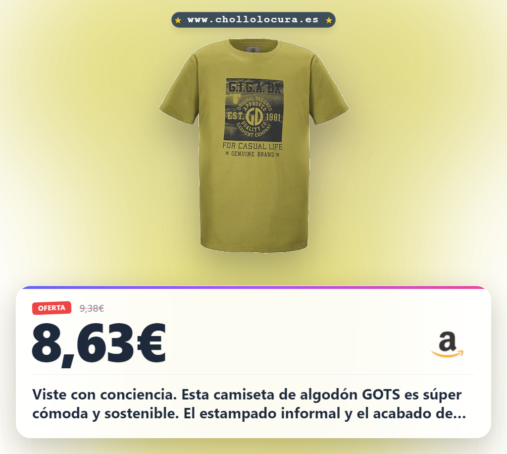 Aprovecho esta camiseta de algodón ecológico GOTS con estampado informal y acabado de carbono al mejor precio
